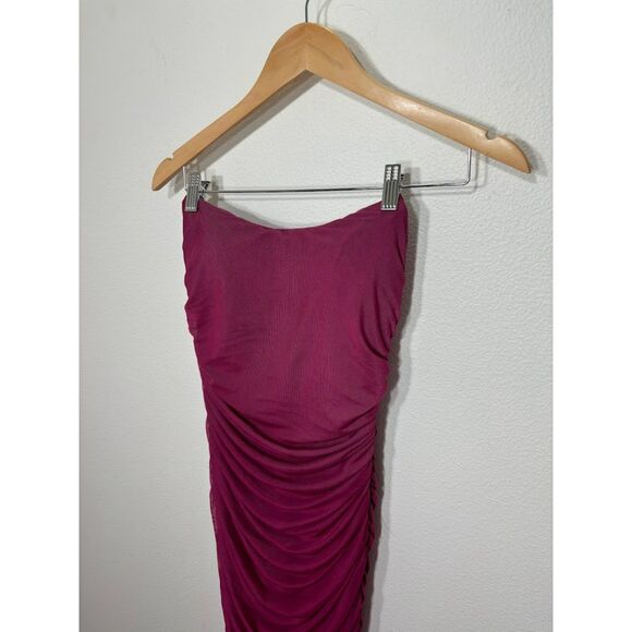 Mable Ruched Dress size large magenta pink purple bodycon strapless EUC fitted - Picture 6 of 6